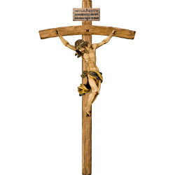Cristo Barroco en cruz arqueada con Titulus Crucis en hebreo - latín - griego